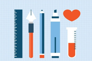 Illustration of writing tools alongside a test tube - Five Ways to Market Your Practice